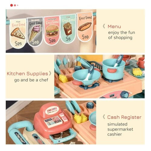 Bobobiy 50 Pcs Kids Kitchen Play set Fast Food Trolley Cart Pretend Playset Toys - Play Food Cashier Register Accessories Gift for Boys Girls Age 3-6