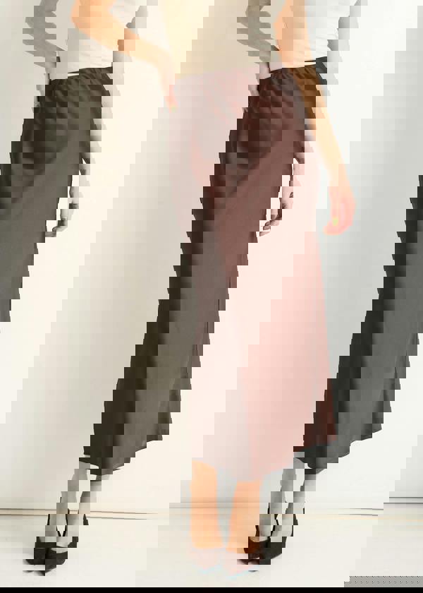 Gini London Chocolate Satin Bias Cut Midi Skirt