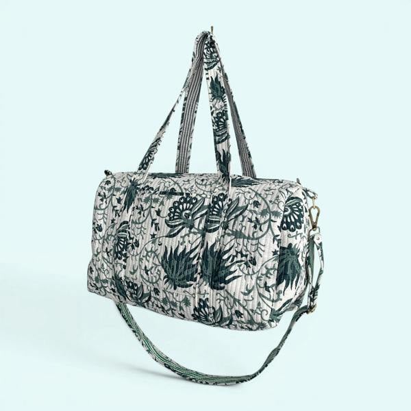 Hayley & Co Large Weekend Duffle Bag | Teal Block Print Floral