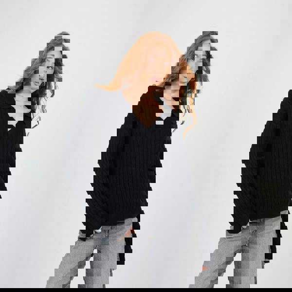 Brave Soul Black Ribbed Trophy Neck Knitted Jumper - Black Image 1