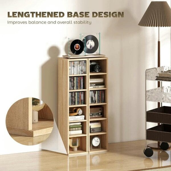 Bobobiy Set of 2 CD Media Display Shelf Unit Tower Rack with Adjustable Shelves, Oak