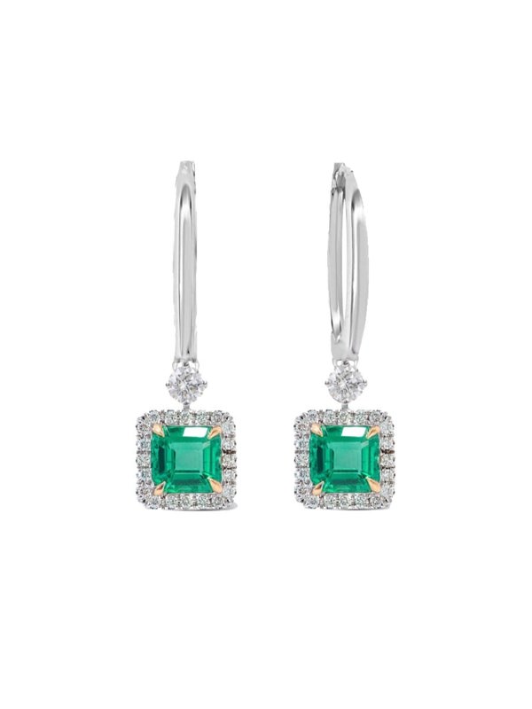 Gemdaia Emerald & Diamond Halo Drop Earrings