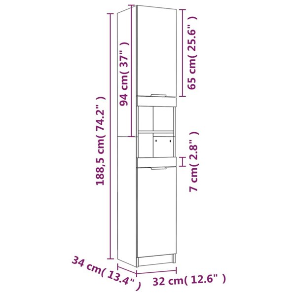 Berkfield Bathroom Cabinet Smoked Oak 32x34x188.5 cm Engineered Wood