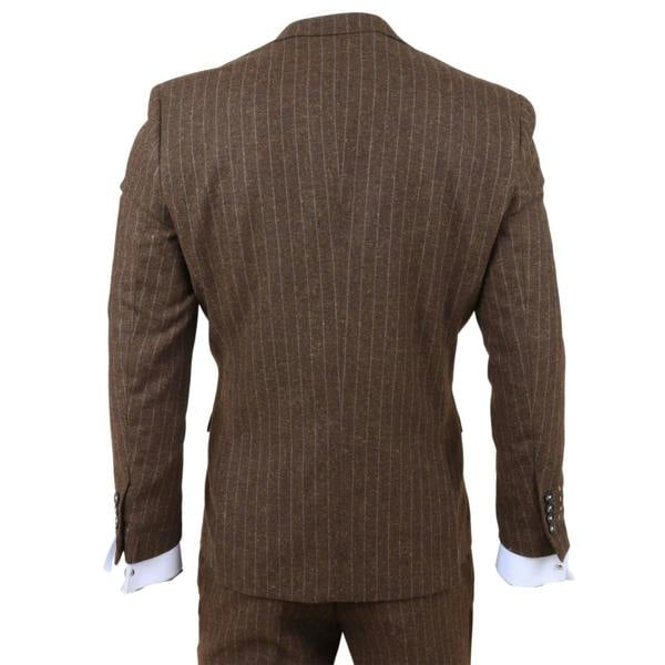 Infinity Leather Men's Brown Pinstripe 3 Piece Slim Fit Formal Dinner Suit