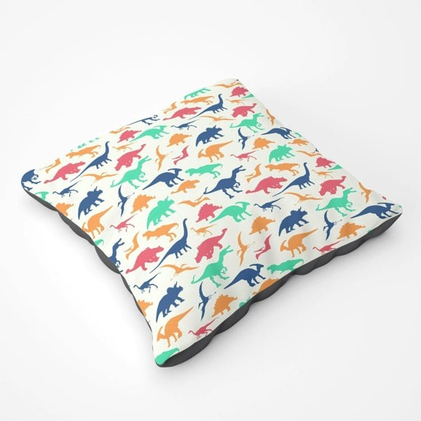 Warren Reed Multicoloured Dinosaurs Floor Cushion