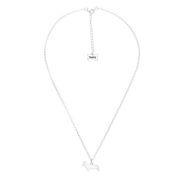 Wirehaired Dachshund Silhouette Silver Necklace - Personalised - MYLEE London