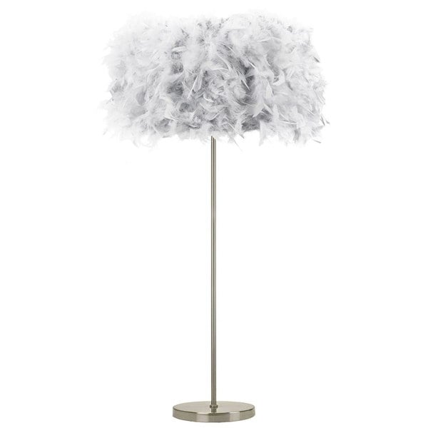 Modern and Chic Real Grey Feather Floor Lamp with Satin Nickel Base and Switch Image 1