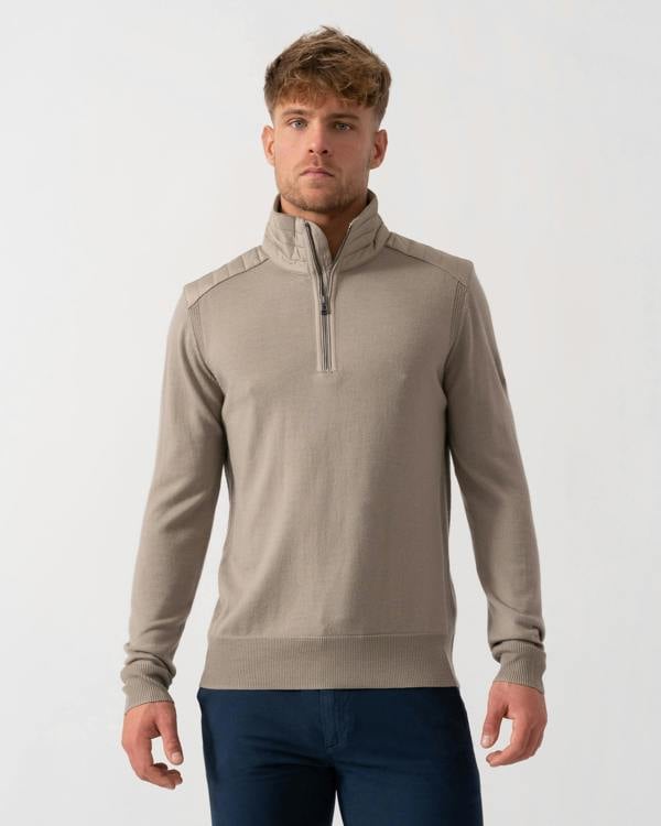 Belstaff Kilmington Mens Merino Wool Quarter Zip Jumper - Dark Sand
