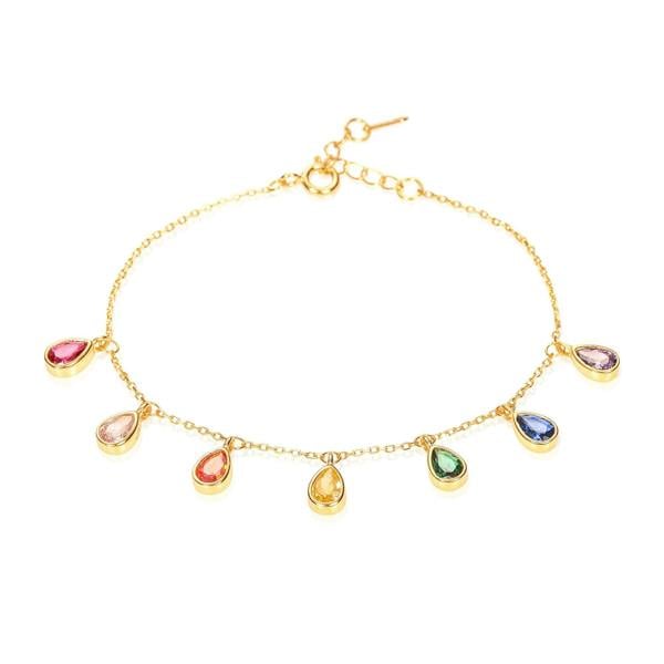 namana Gold Plated 925 Sterling Silver Rainbow Coloured Pear Shaped Charm Bracelet for Women