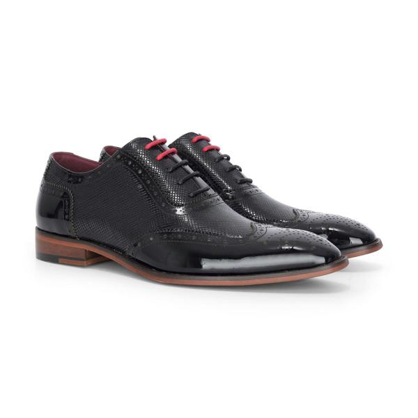 Justin Reess Men's Black Patent Leather Brogue Shoes - Flynn