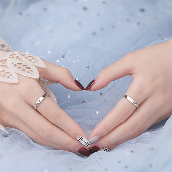 The Colourful Aura Adjustable Hand Holding Matching Couple Band Promise Ring Set