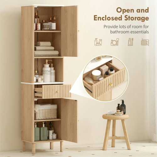 Wyld Haus Fasu Slim Bathroom Storage Cabinet With Soft Close Drawer Rail Wood Effect Finish