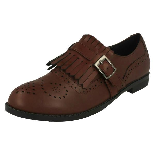 Spot On Ladies Spot On Brogue Style Slip On Shoes