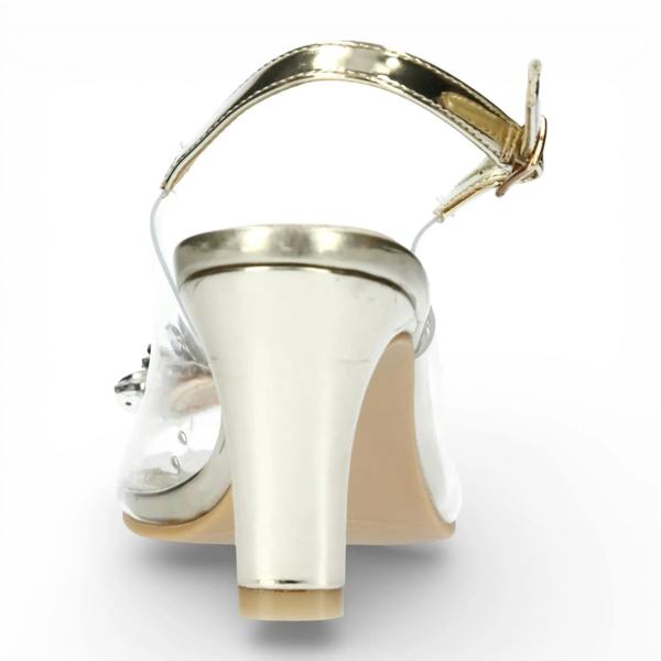 Laura Vita Mira 05 - Women’s Clear Golden Slip-On Heel Sandals
