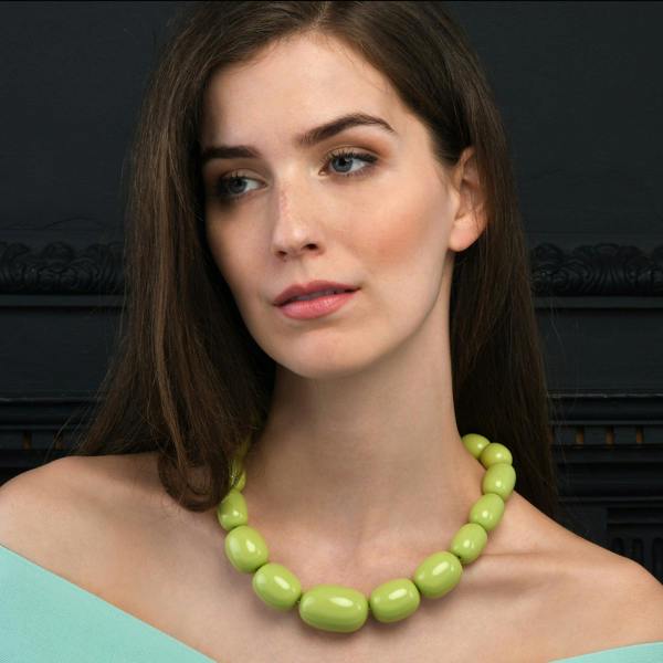 Zavana 20 inch Long Light Green Oval Beads Statement Necklace for Women
