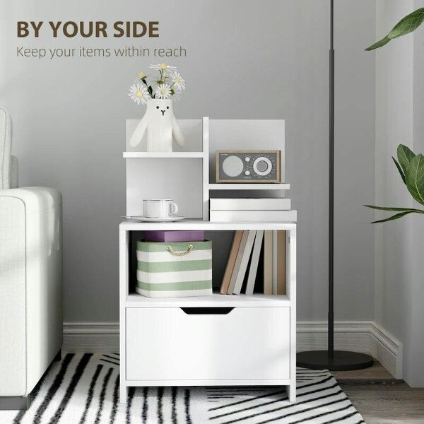 Bobobiy Modern Bedside Table, Nightstand with Drawer, Shelf, Bedside Cabinet for Bedroom, Living Room, White