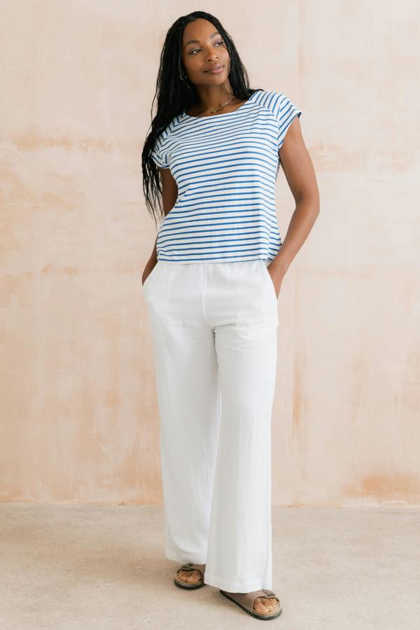 Lily & Me Grace Wide Leg Linen Blend Trousers White
