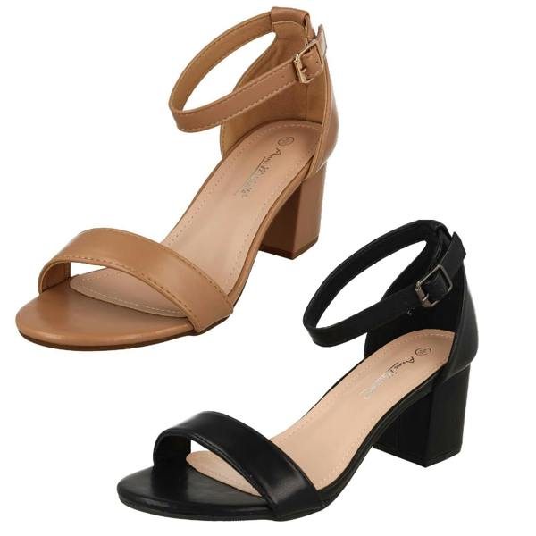 Anne Michelle Ladies Anne Michelle Mid Block Heel Buckle Ankle Strap Wide Fitting Sandals F12104