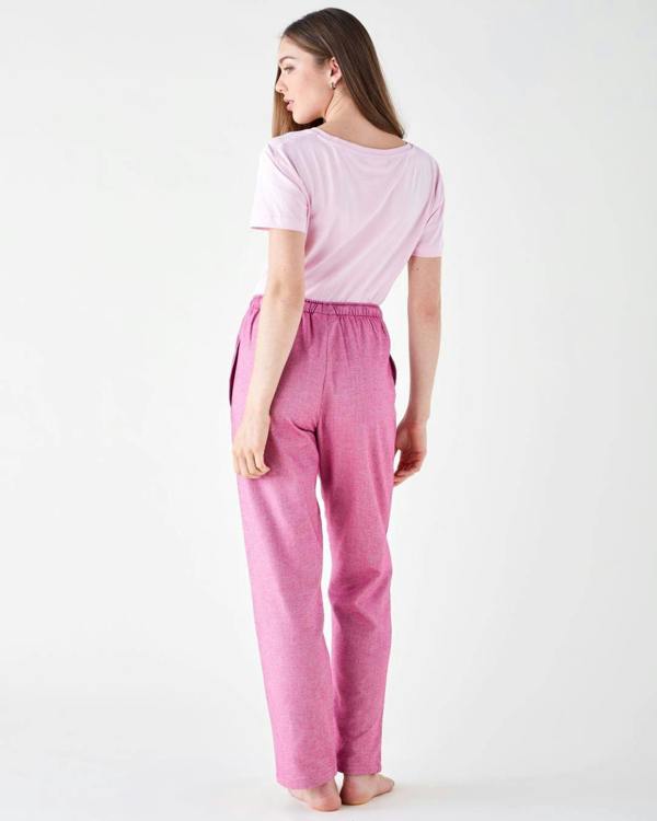 British Boxers Women's Brushed Cotton Pyjama Trousers - Dusty Pink Herringbone