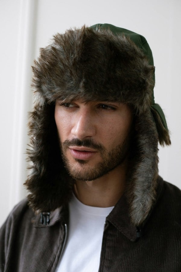 SVNX Green Tapper Hat with Faux Fur Lining