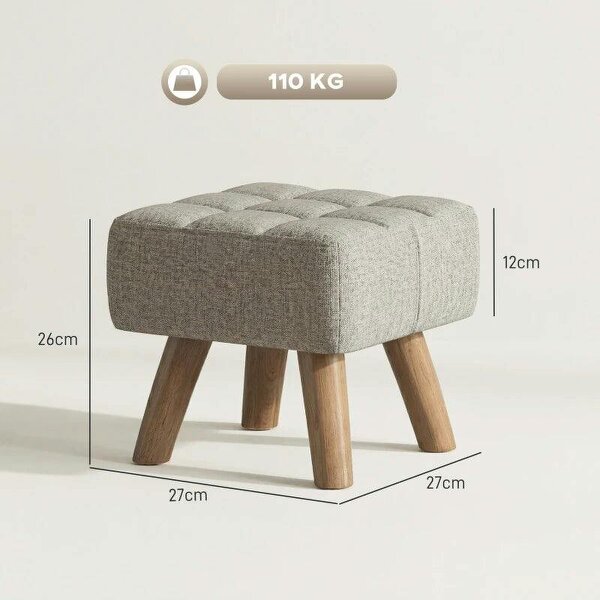 Linen-Look Square Padded Footstool - Light Brown
