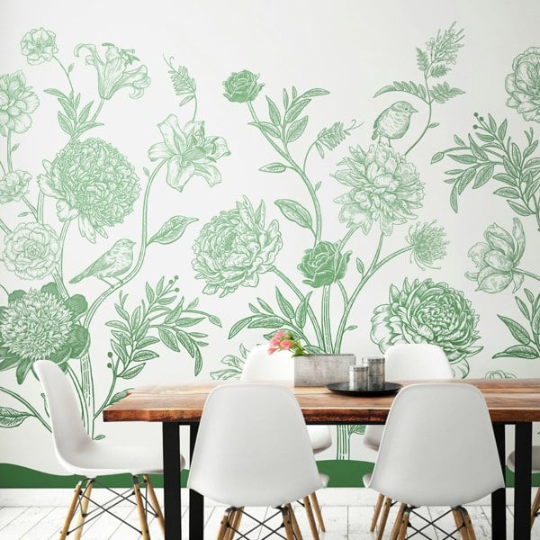 Origin Murals Jacobean Rose Trail - Forest Green