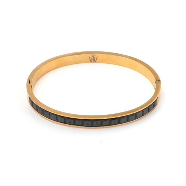 Say It With Half Stone Bangle Black- Yellow Gold