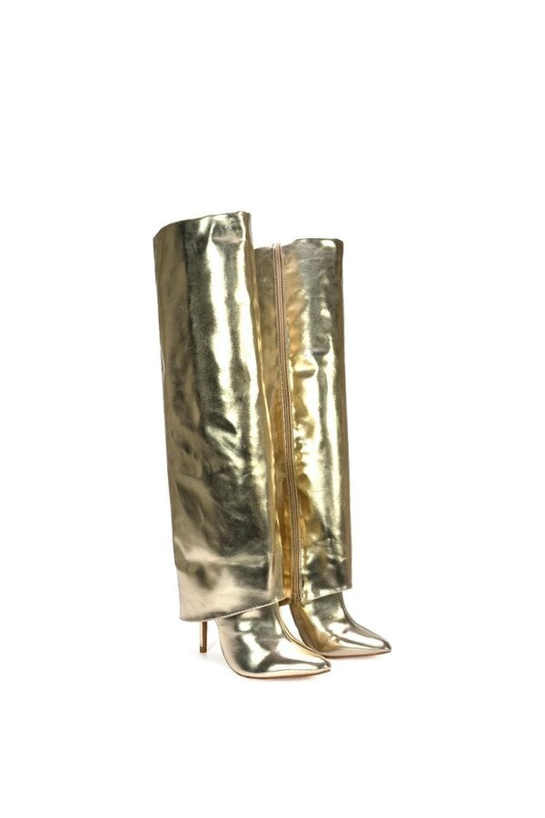 XY LONDON Foldover Knee High Boots With Stiletto Heel