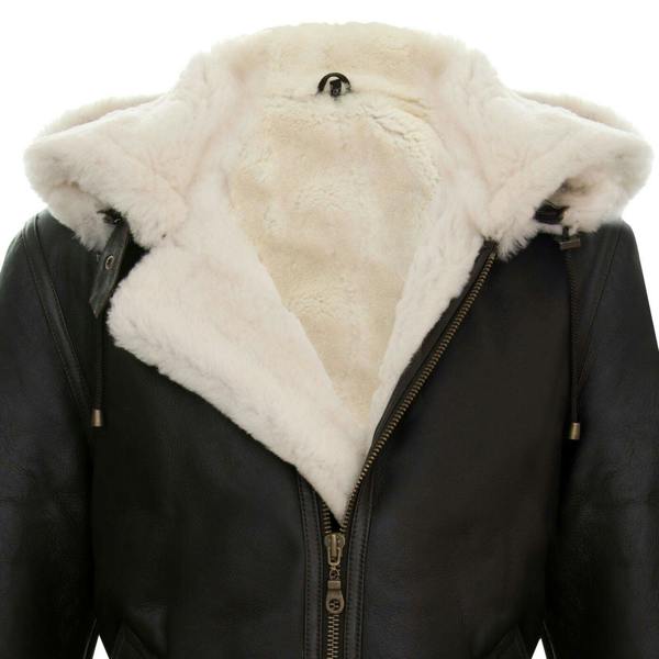 Infinity Leather Mens Hooded Sheepskin Leather B3 Flying Jacket-Columbus