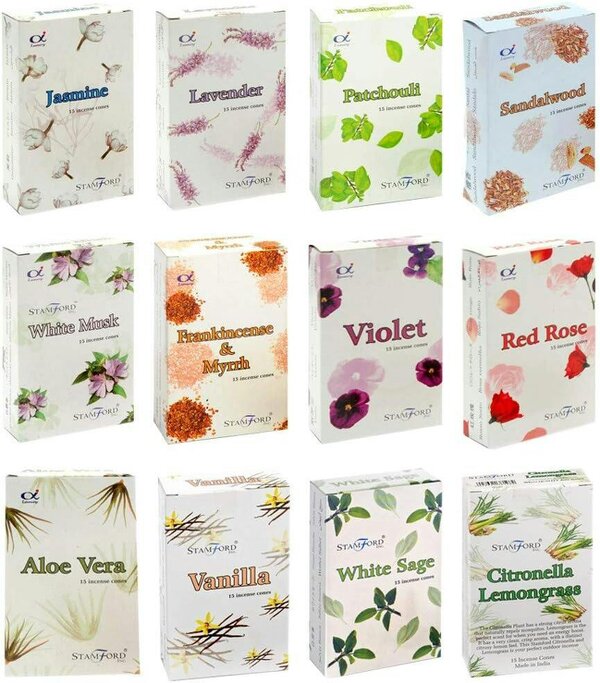 Stamford 37367 Floral Variety Incense Cones, 12 packs x 15 cones