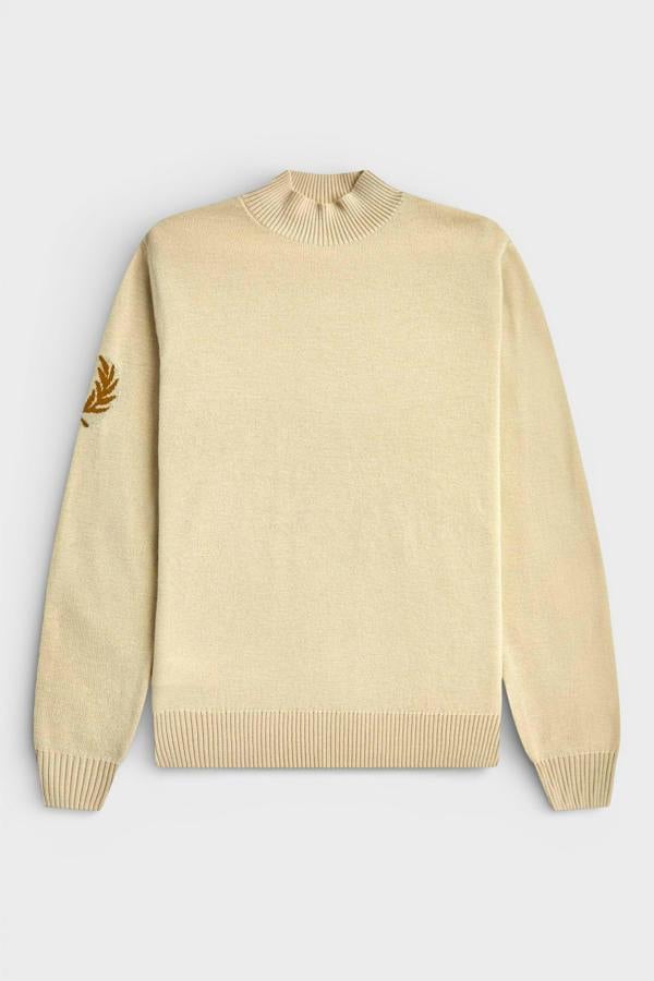 Fred Perry Laurel Wreath Mock Neck Jumper Oatmeal