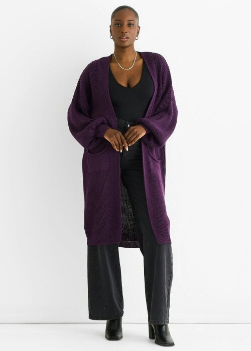 Gini London Purple Chunky Knit Long Cardigan