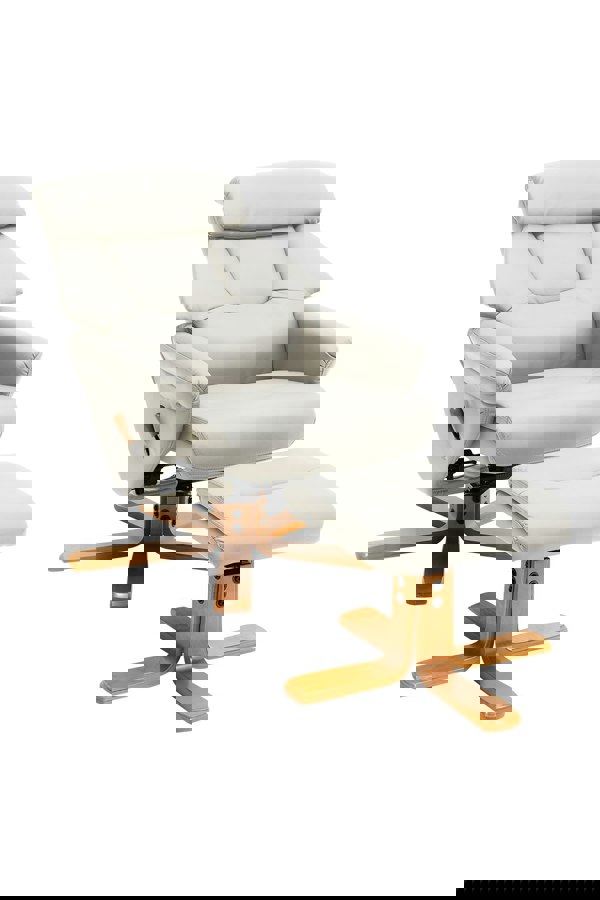 Living and Home Beige Swivel Faux Leather Lounge Recliner with Ottoman