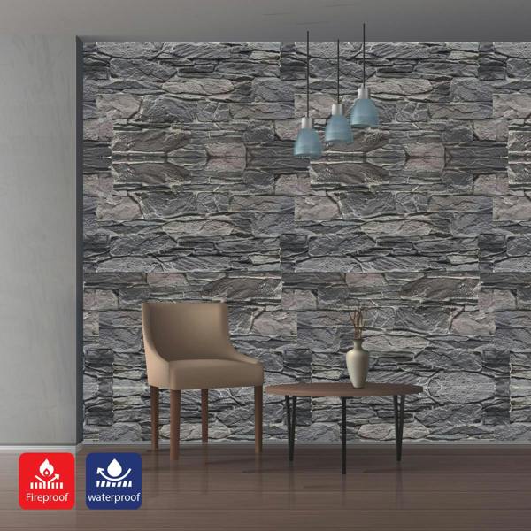 ENER-J Rustic Stacked Slate PU Wall Panel, Charcoal Finish, Size:1200 x 600 x 60 mm (Pack of 2)