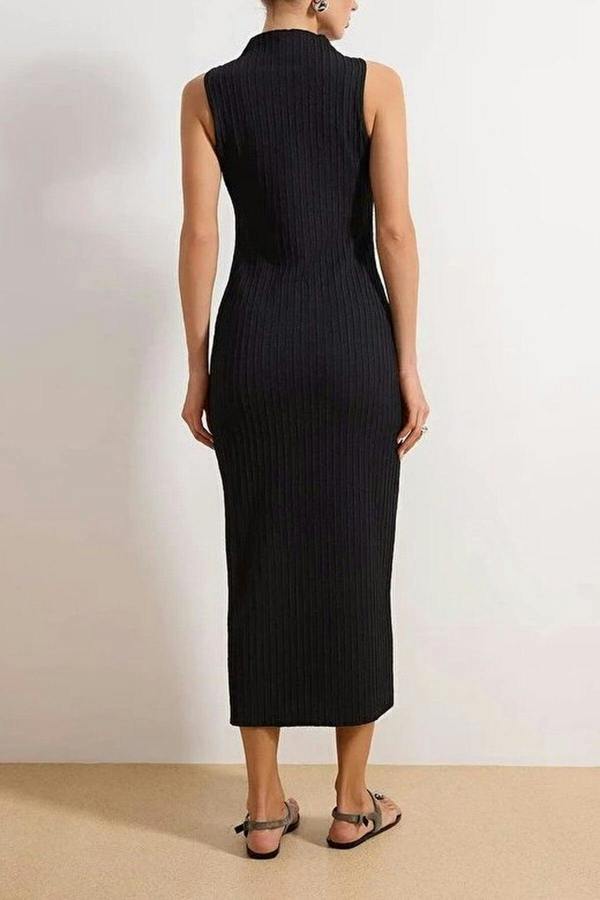 WOVCOR Textured Fabric High Neck Fitted Stretch Maxi Knit Dress