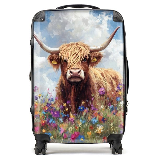 Warren Reed Highland Cow In A Summer Meadow Suitcase