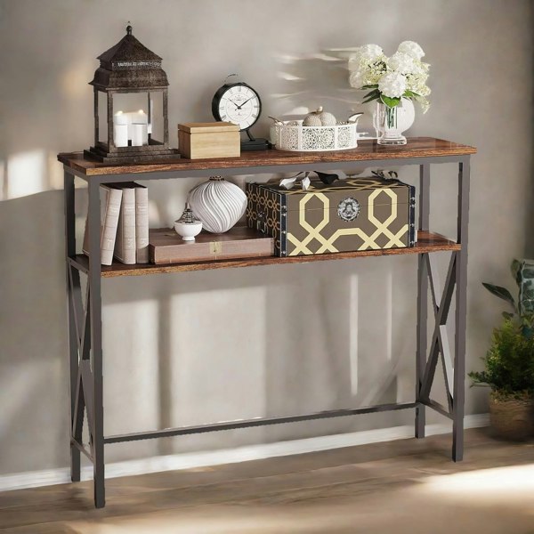 Rafaelo Mobilia Industrial Console Table With 2 Shelves Rustic Brown