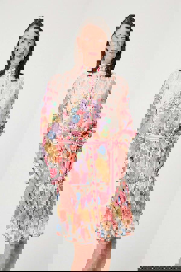 Orange | Floral Frill Hem Knee Length Shirt Dress