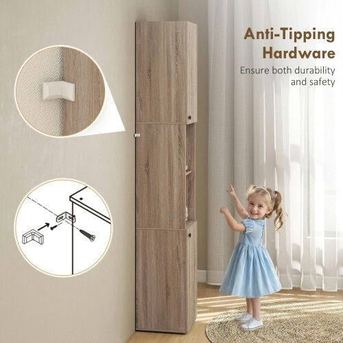 Wyld Haus Zivi Tall 6 Tier Bathroom Storage Cabinet Natural Finish