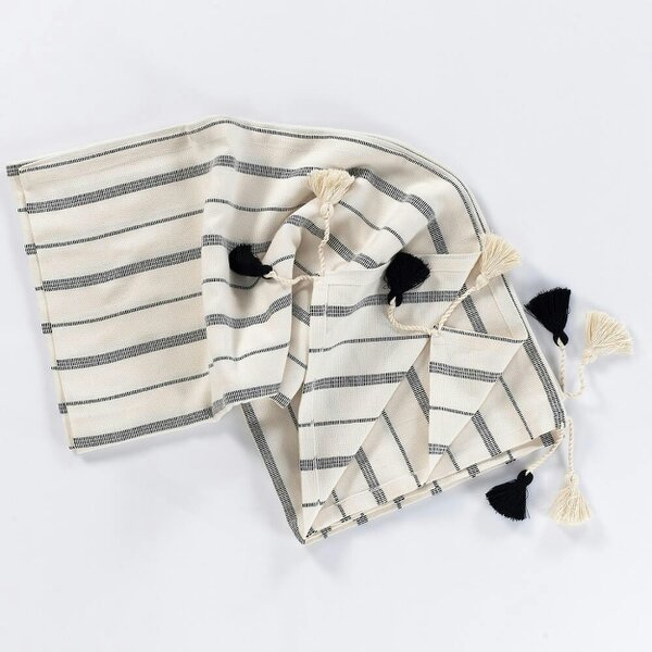 Cotton and Olive Tessa Cotton Tasselled Throw Blanket, Off-White | SECONDS