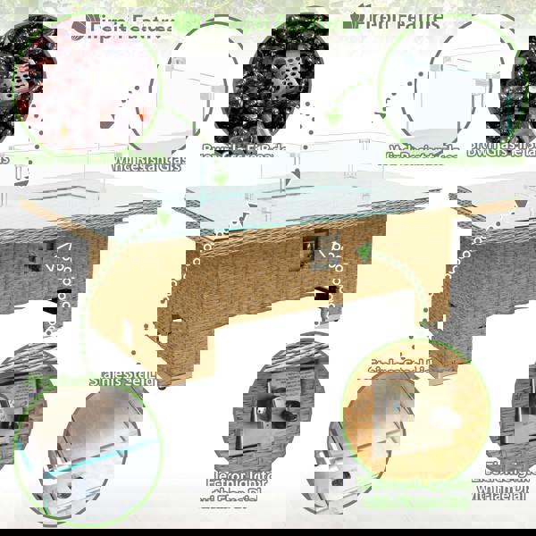 buxton rattan 9 seat rising firepit corner set in mixed brown with taupe cushions