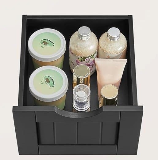 Modcraft Black Bathroom Floor Storage Cabinet – Freestanding Unit with 4 Drawers