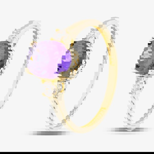 T. H. Baker 9ct Yellow Gold Oval Cut Purple Cubic Zirconia Three Stone Ring RBE045AM