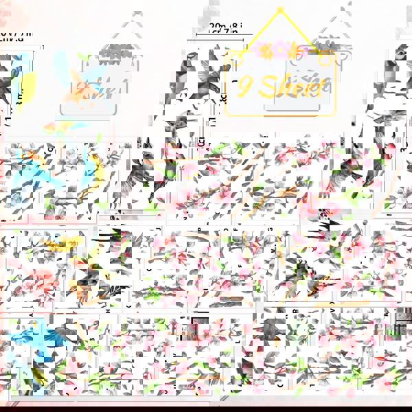 WALPLUS WSW6022 - Cherry Blossom Flowers Watercolour with Birds On The Branch Window Clings