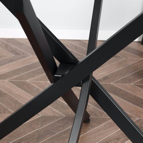 Wyld Haus Bama Metal Black Round Glass Dining Table With Clear Tempered Top For Living And Dining Rooms