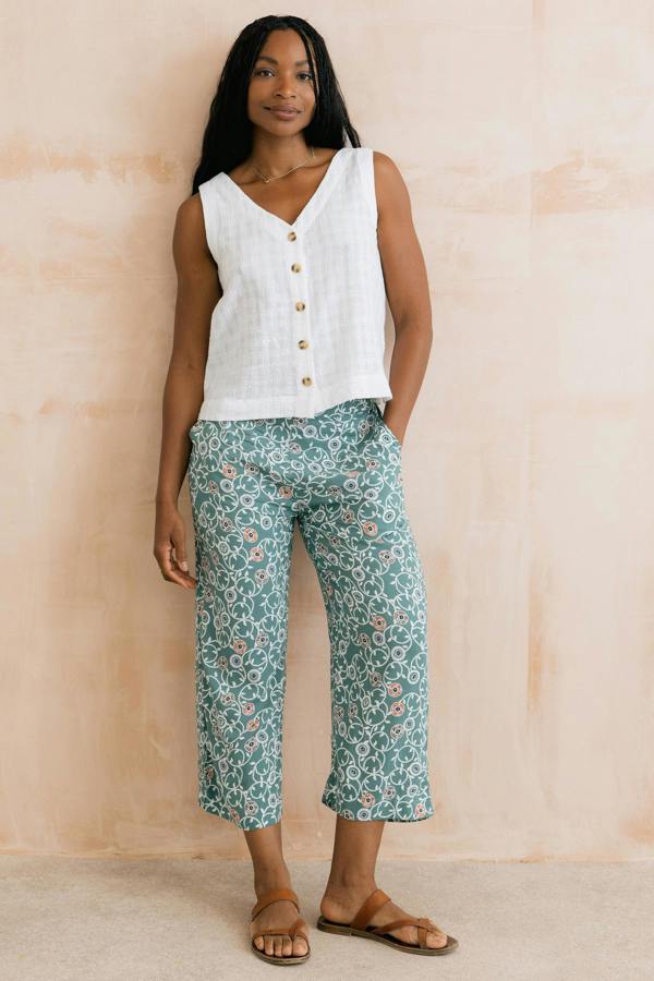 Lily & Me Greta Sea Holly Print Cropped Trousers Ocean