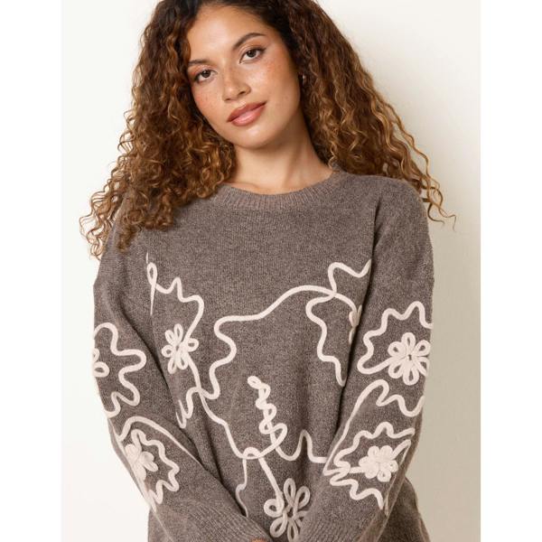 Blue Vanilla Abstract Floral Embroidery Jumper