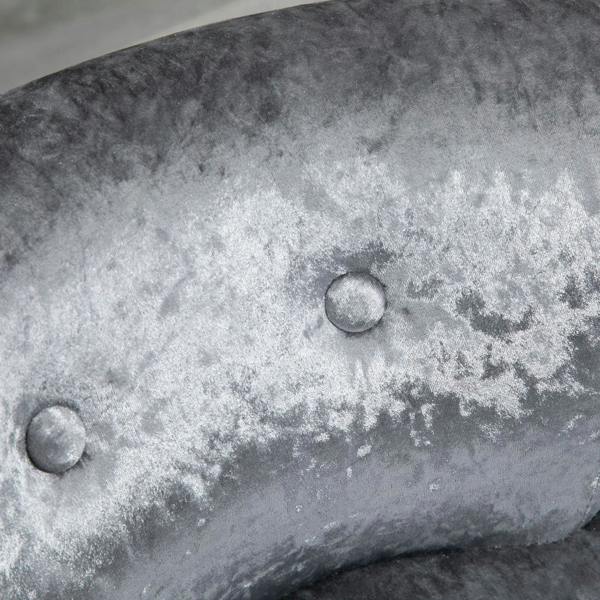 Grey ice-velvet tufting button detail on vanity stool seat