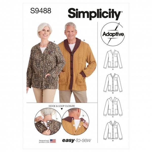 Simplicity Sewing Pattern 9488, Cardigans for Women, Men, A (XS-S-M-L-XL) - Easy