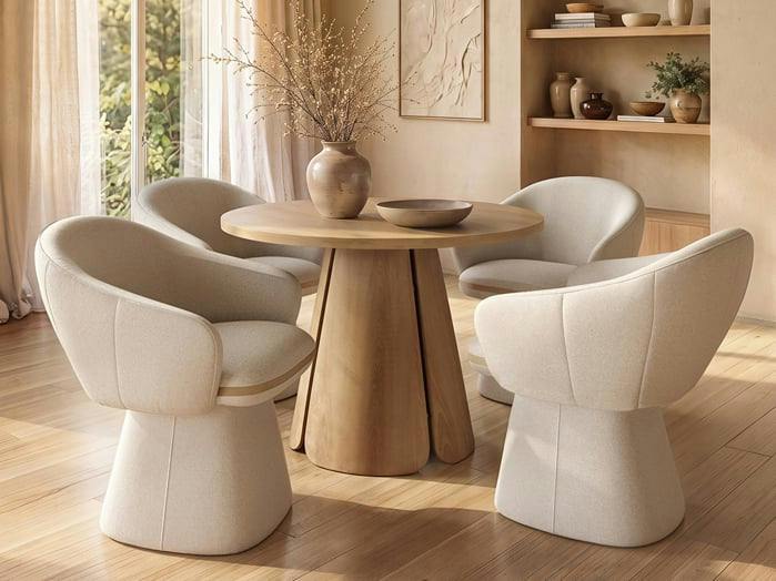 Ebony Extendable Dining Table - Oak and Sylvia Dining Chair - Beige - Set